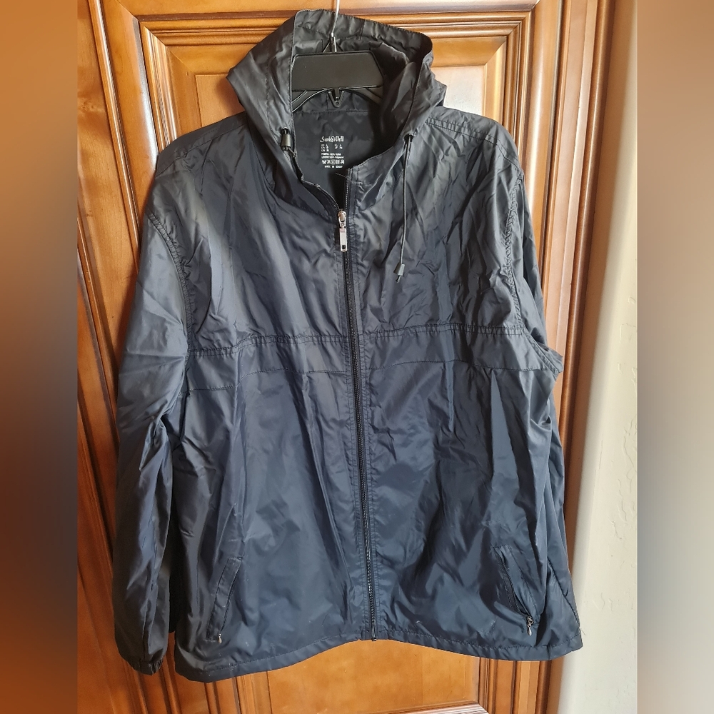 SwissWell Black Hooded Men's Wind Rain Slicker Jacket Lightweight EUC Size L